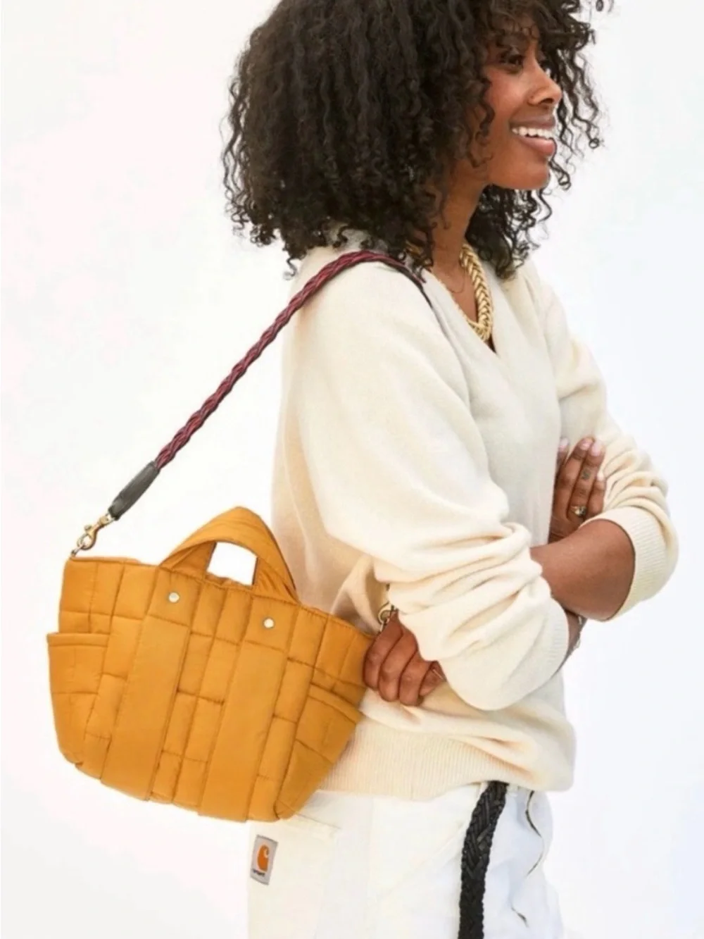 Clare V Le Petit Box Tote Sportif - Mustard Quilted Puffer original $185
